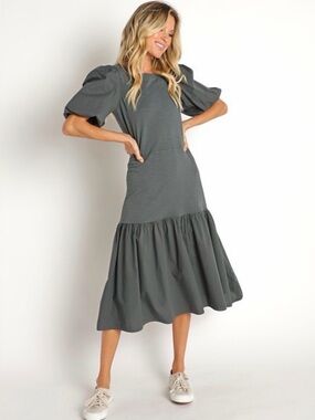 Nation LTD Etoile Bubble Hem Combo Midi Dress, Hunter, Medium